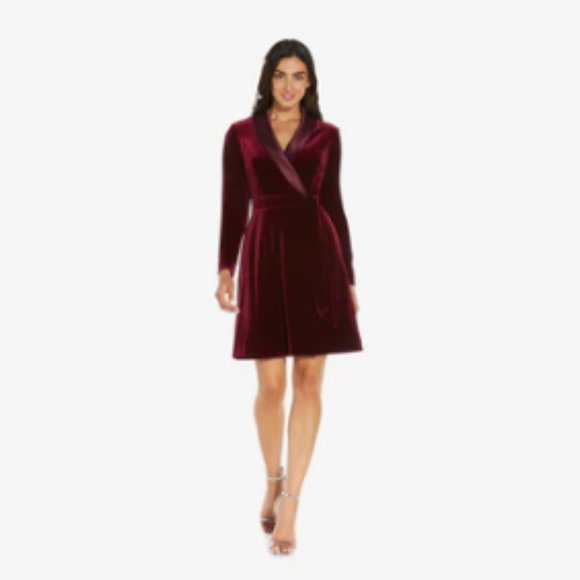 Adrianna Pepell Long Sleeve Velvet Tuxedo Faux Wrap Dress size 18W in Maroon - Picture 2 of 13